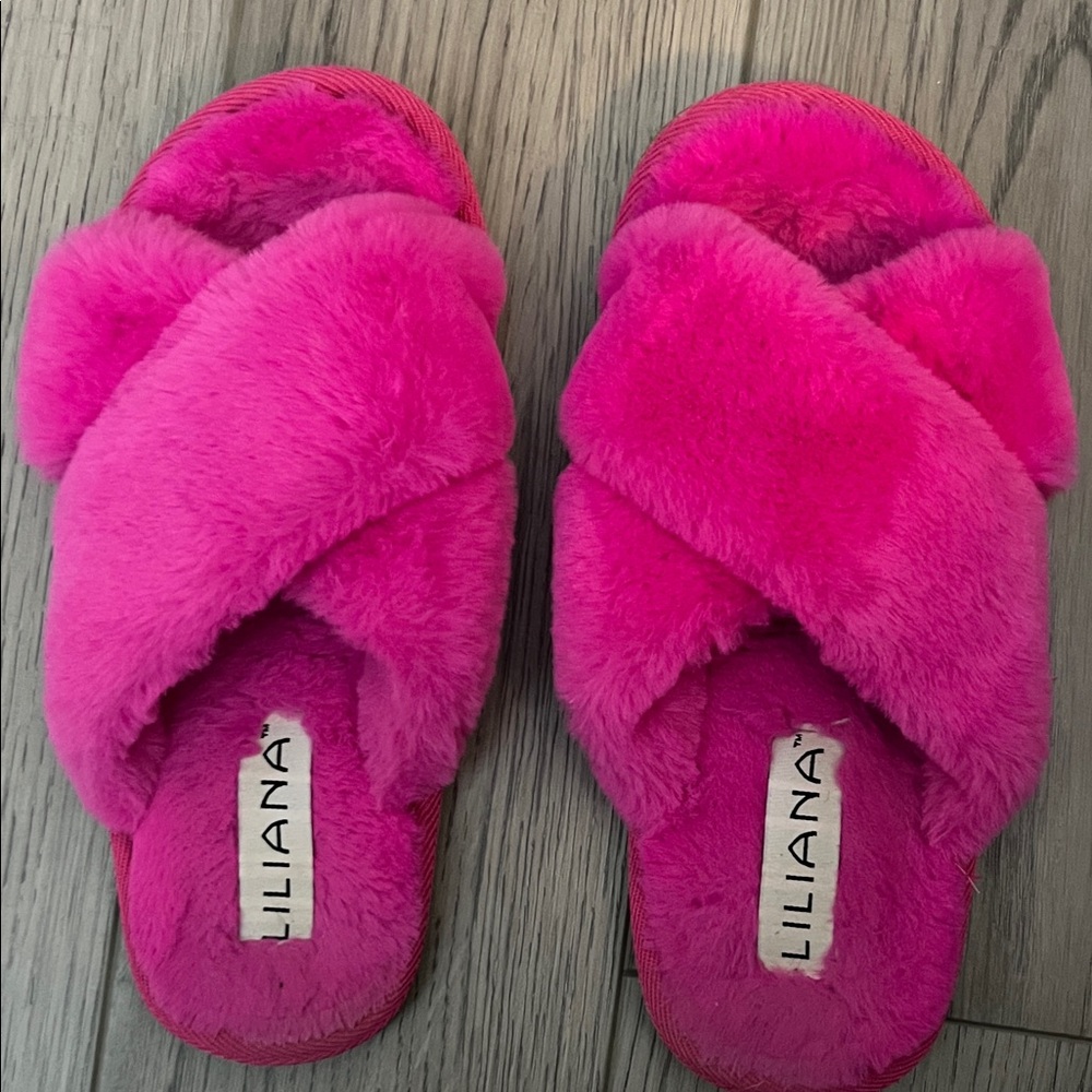 Liliana Hot Pink Plush Slippers